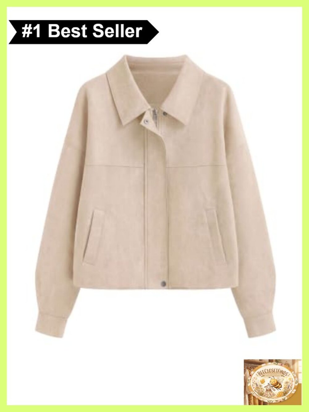Faux Suede Cropped Zip Up Jacket Lapel Collar Long Sleeve Casual